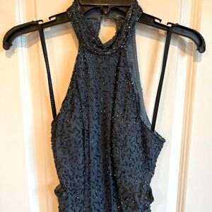 Vintage Beaded Sequin Sleeveless Halter Neck Dress with Side Cutouts Size M (6)
